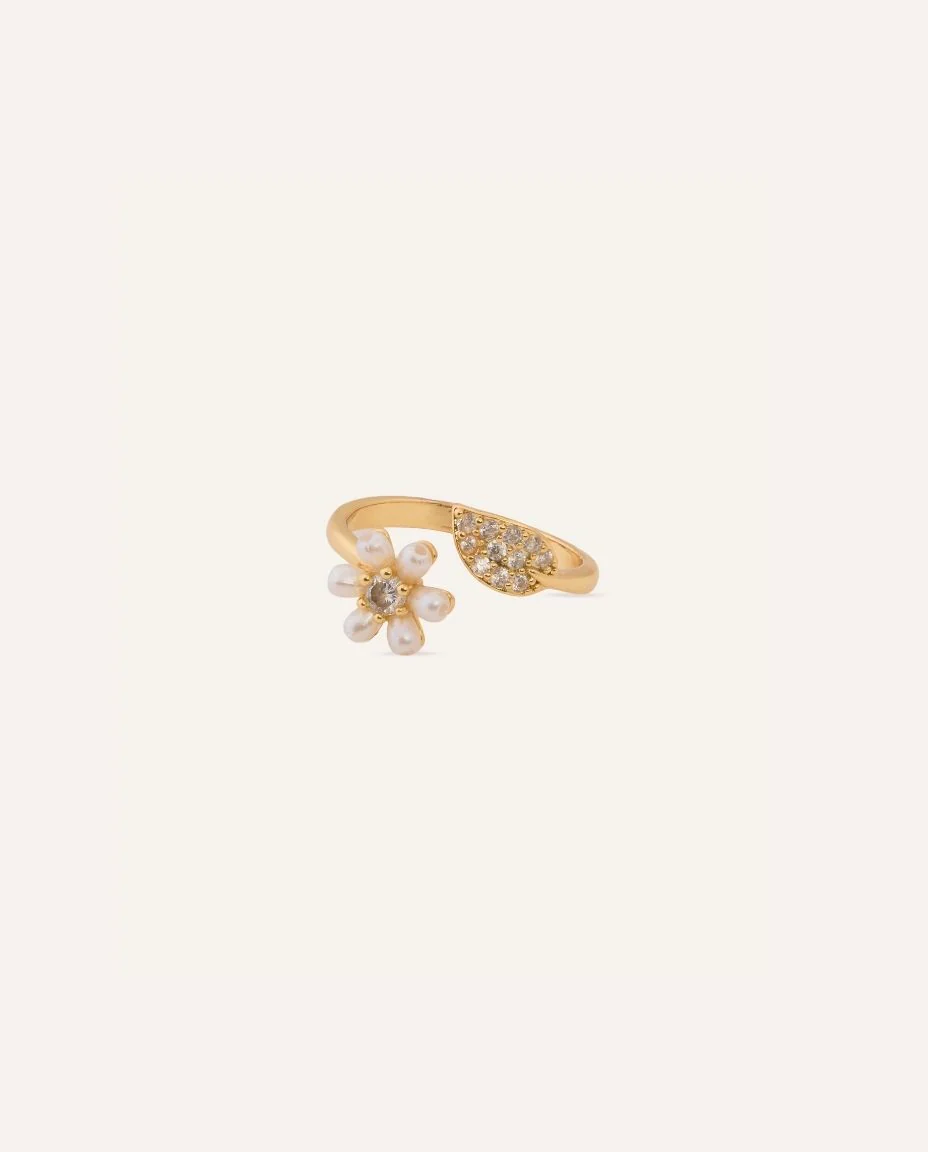 Anillo Regulable Premium Zircón Bañado en Oro Flor Con Relieve Dorado - Image 3