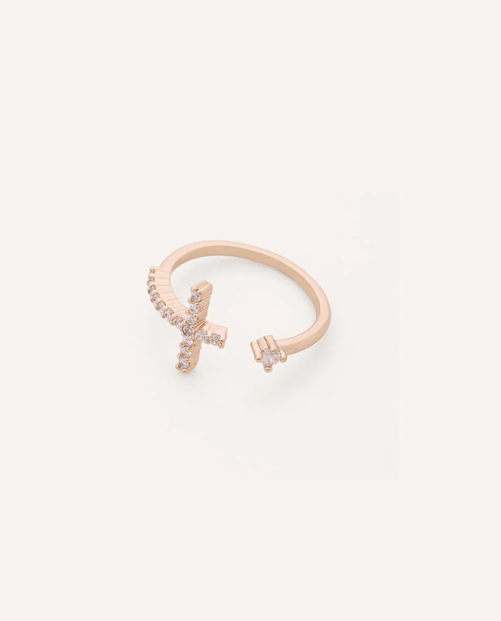 Anillo Regulable Premium Zircón Cross Dorado
