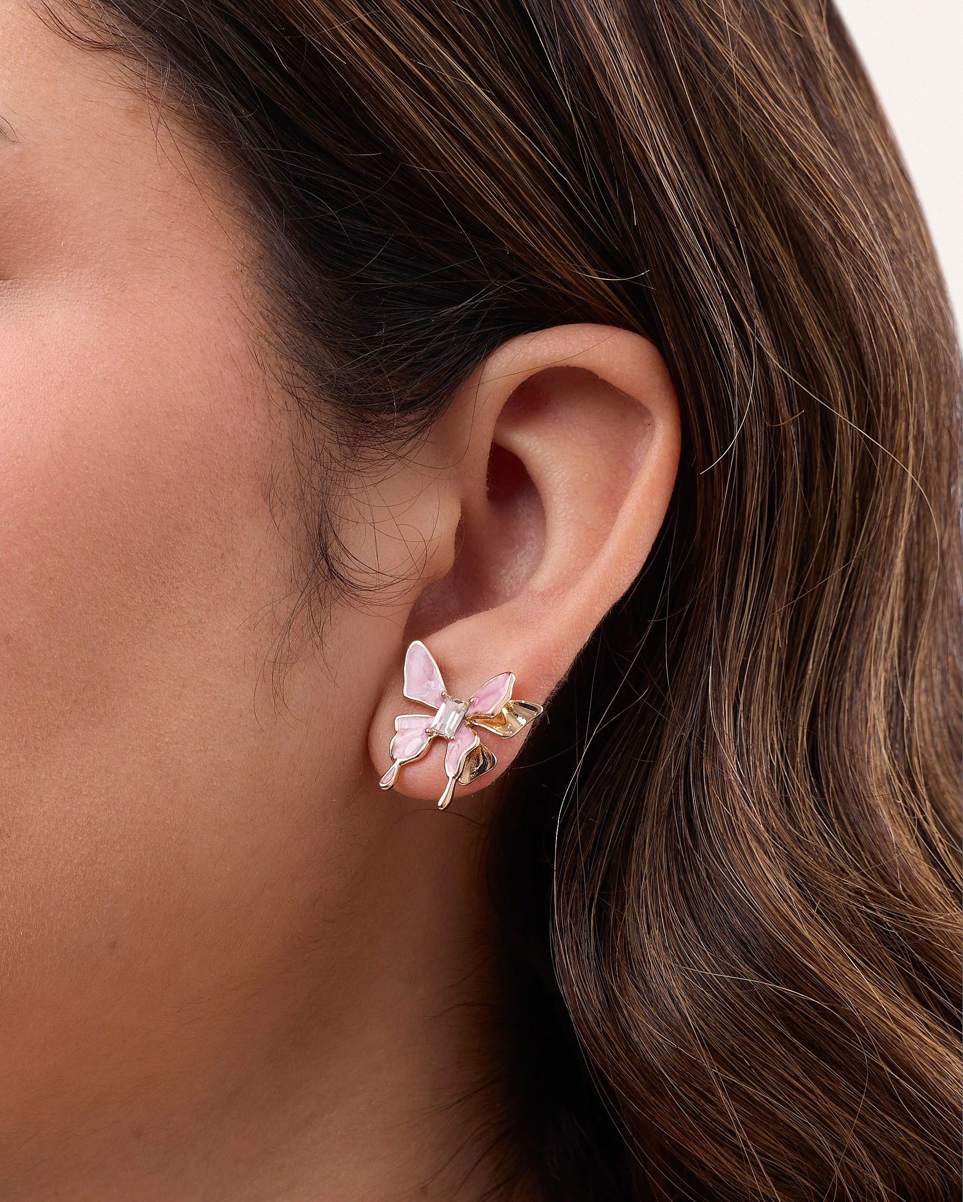 Arete moda mariposa lila dorado - Image 2