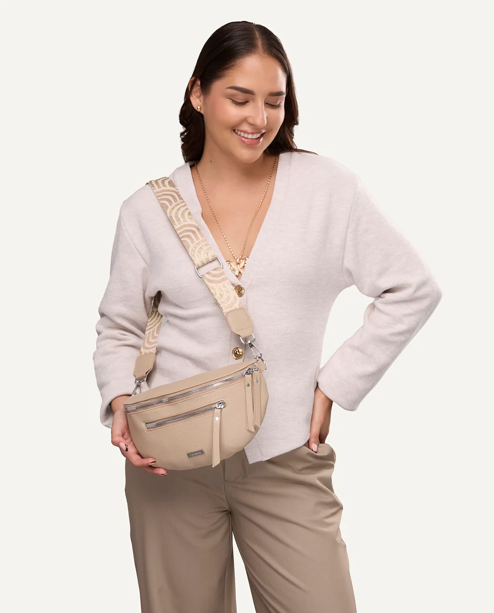 Canguro PU Moda Con Correa Ajustable Beige