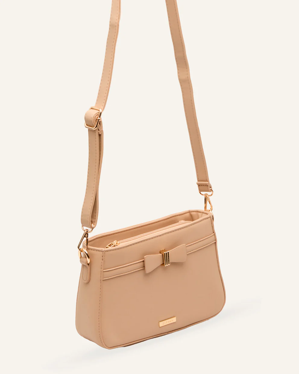 Cartera Crossbody PU Moda Lazo Beige - Image 4