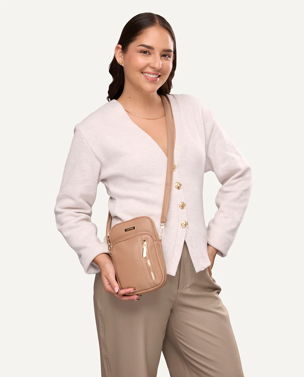 Cartera Porta Celular PU Moda Caqui
