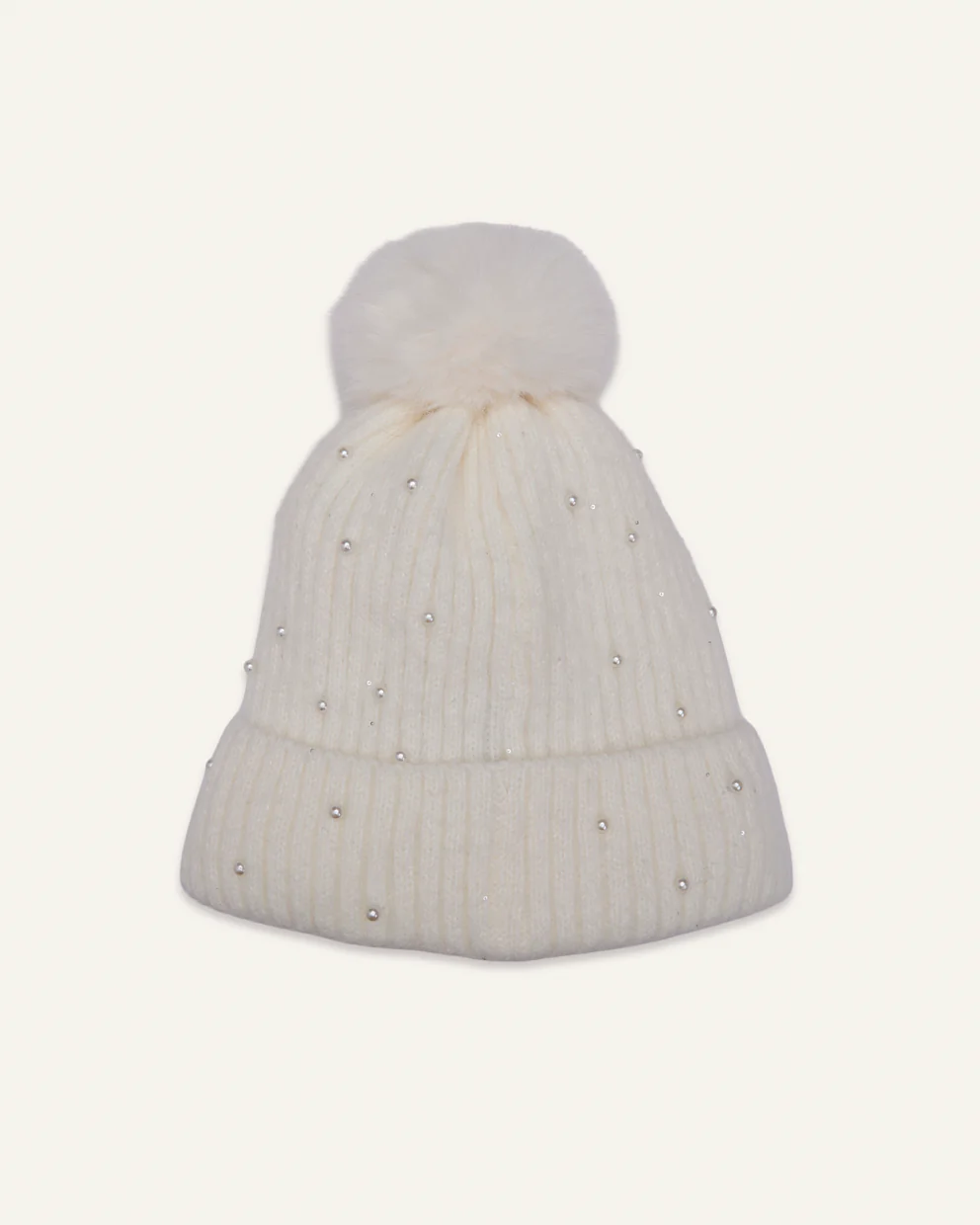 Gorro De Invierno Beanie Soft Con Perlas Beige - Image 2