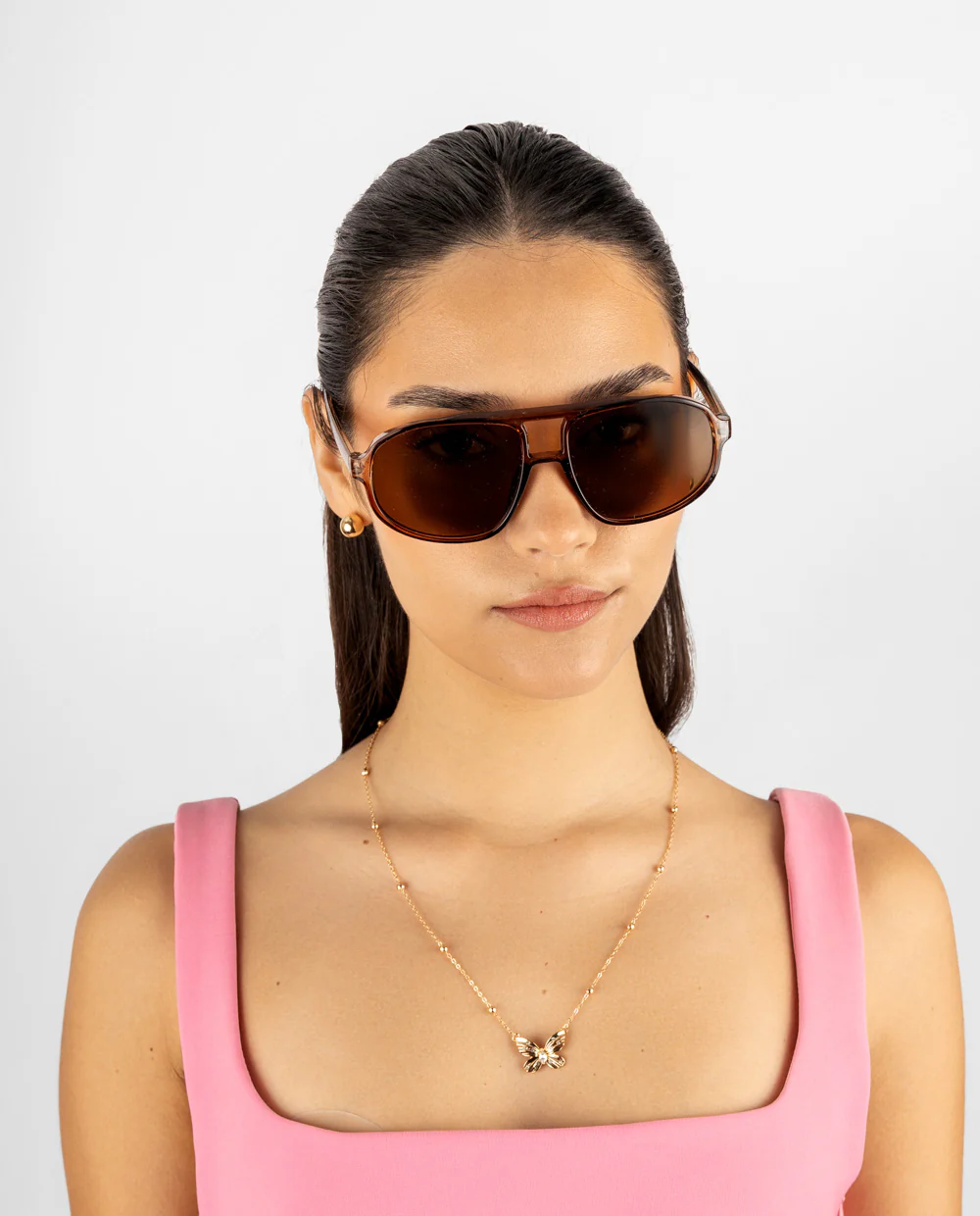 Lentes de sol marrones estilo aviador - Image 3