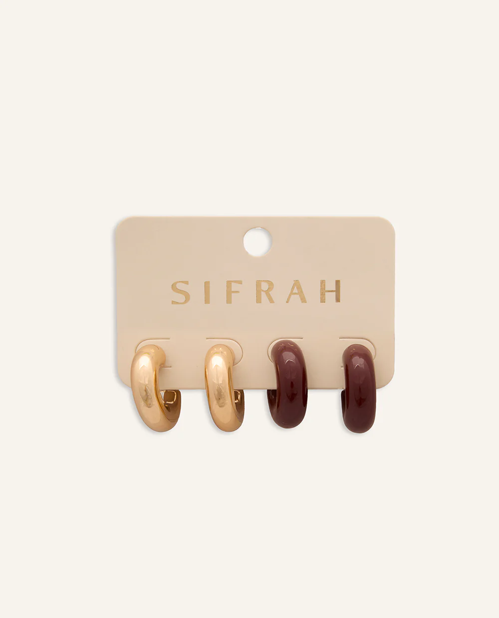 Set Aretes Trendy Con Diseño de Gota en Dorado y Burgundy 2 Und
