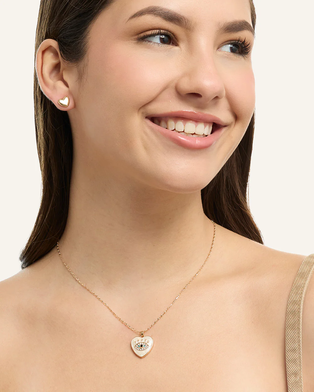 Set Collar + Arete Corazón y Ojo Turco Dorado - Image 2