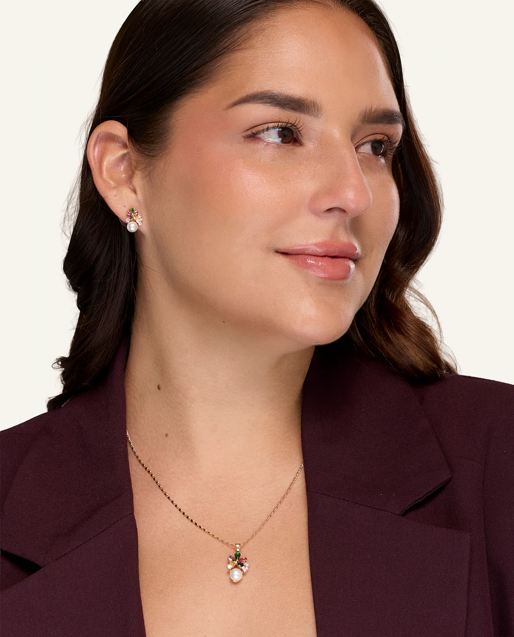 Set Collar + Arete Moda Aura Pearl Dorado - Image 2