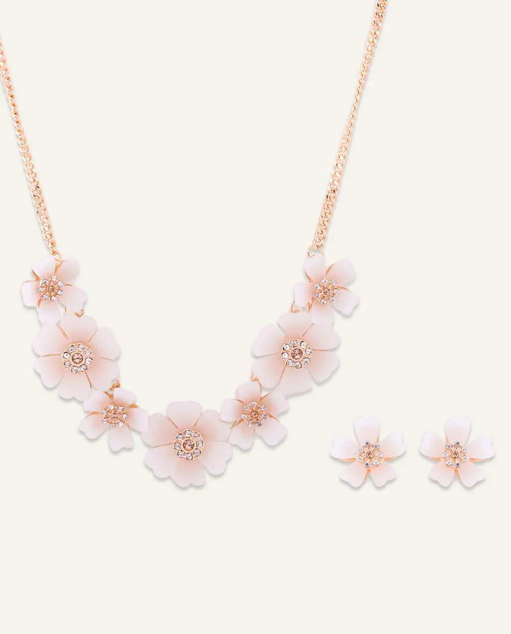 Set Collar + Arete Moda Flower Mix Dorado