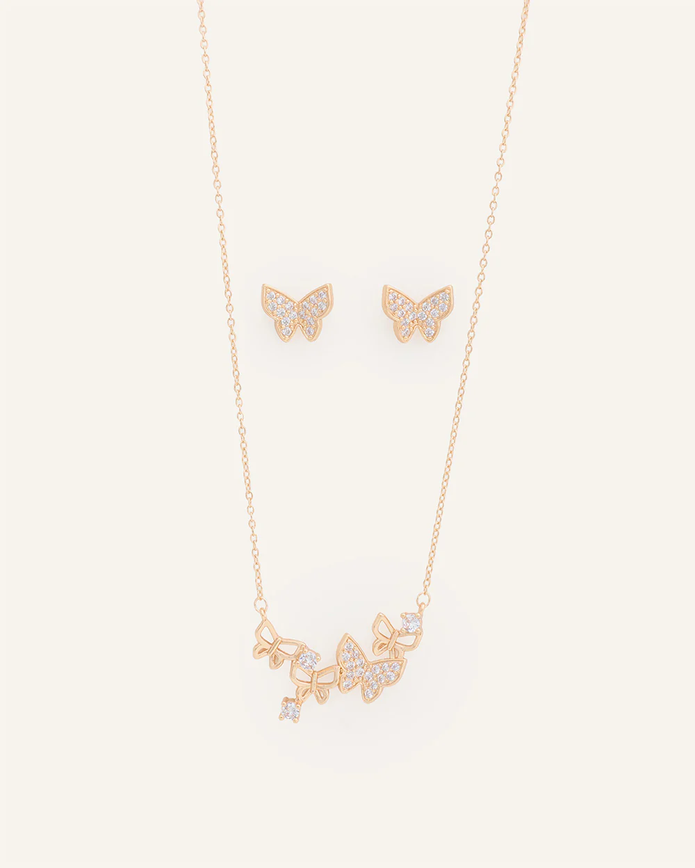 Set Collar + Arete Premium Zircón Mariposa Dorado - Image 3