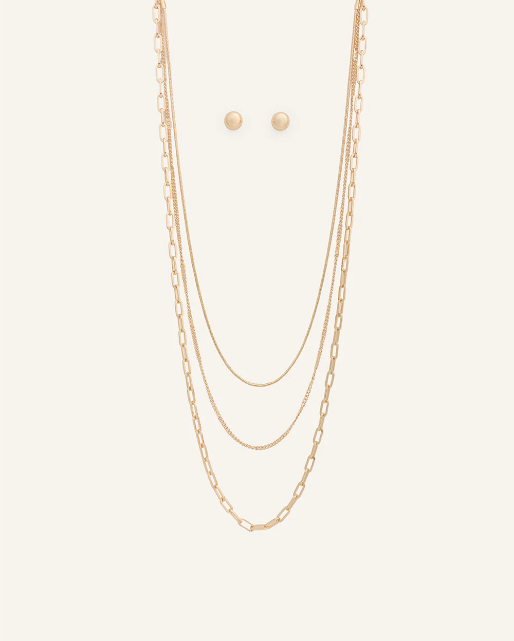 Set Collar + Arete Triple Cadena Dorado - Image 3