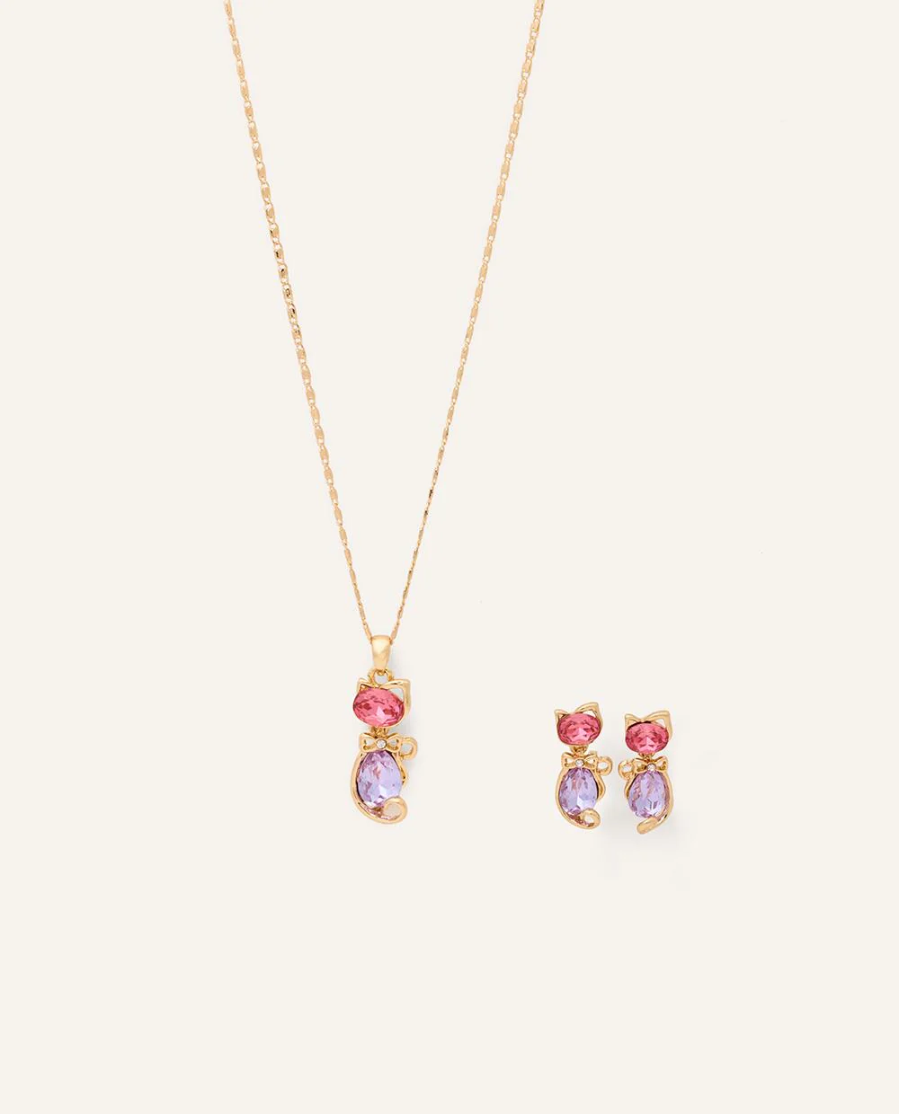 Set Collar + Arete Moda Cat Lover Dorado - Image 3