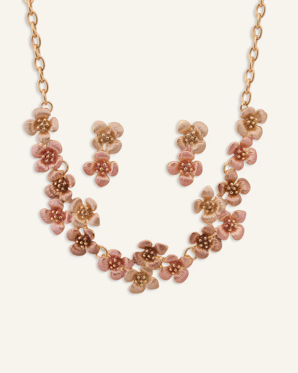 Set Collar + Arete Moda Flores Dorado - Image 3