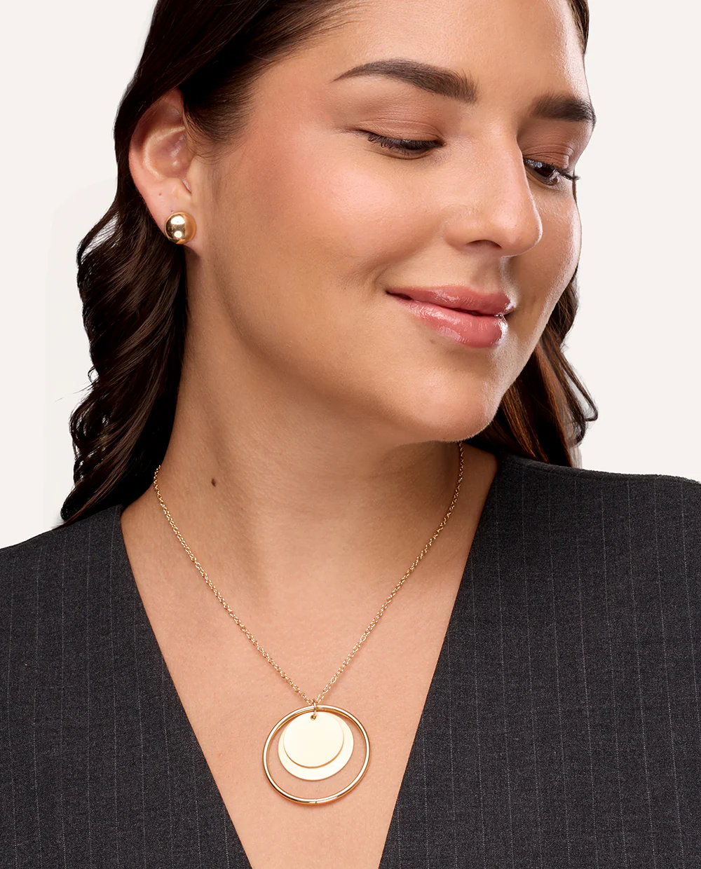 Set Collar + Arete Trendy Circle Dorado - Image 2