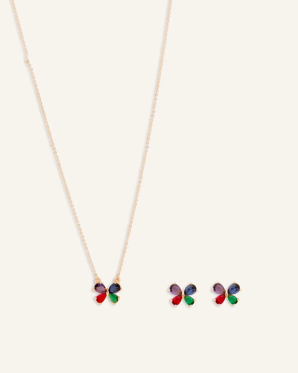 Set Collar + Arete Trendy Mariposa Dorado
