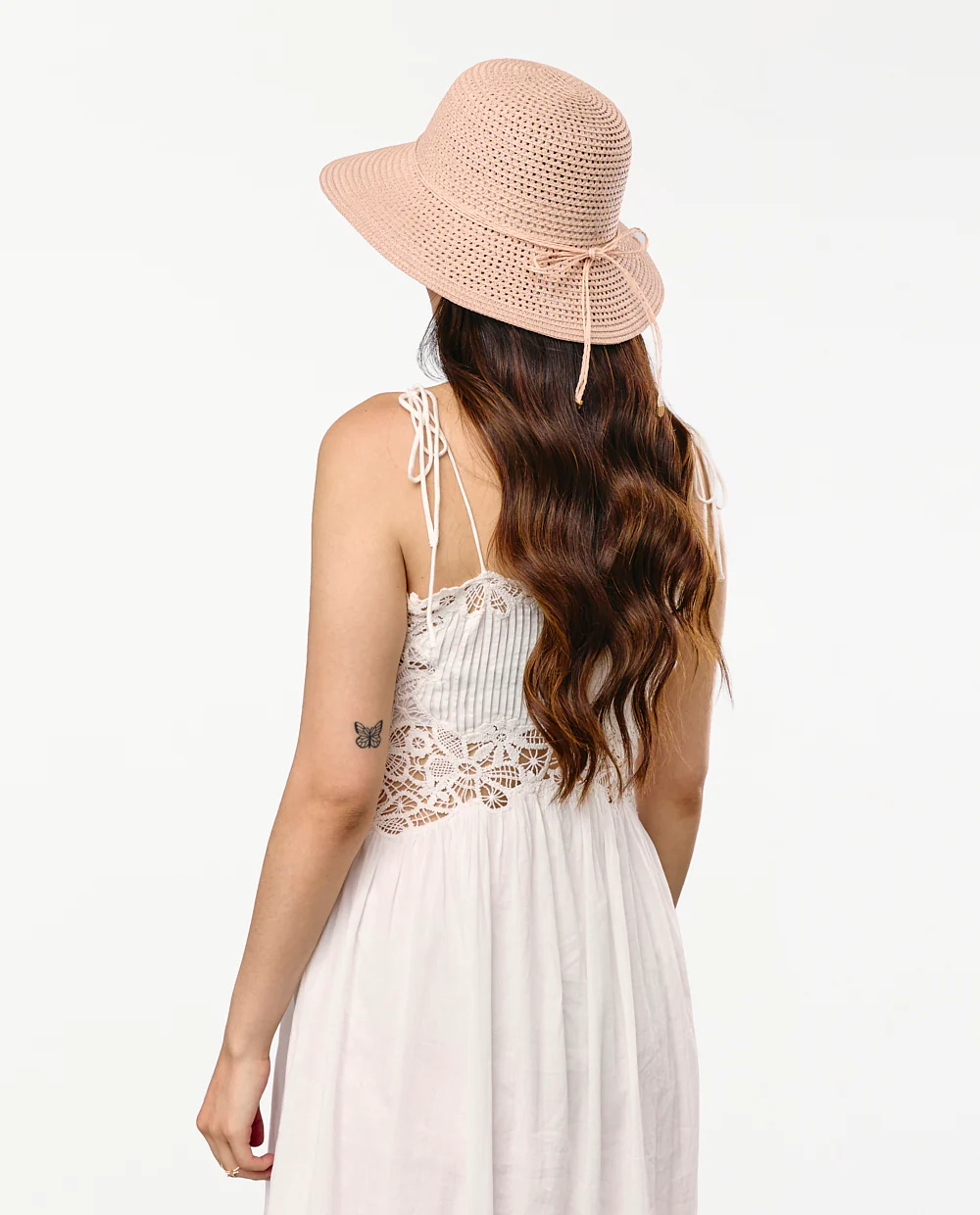 Sombrero tejido rosa con lazo - Image 3